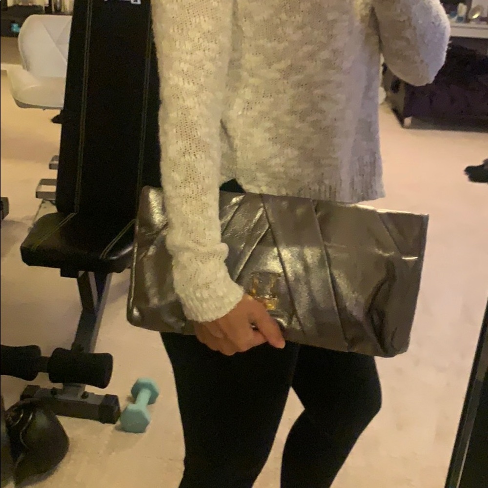 Large clutch in silver/bronze - H by Halston